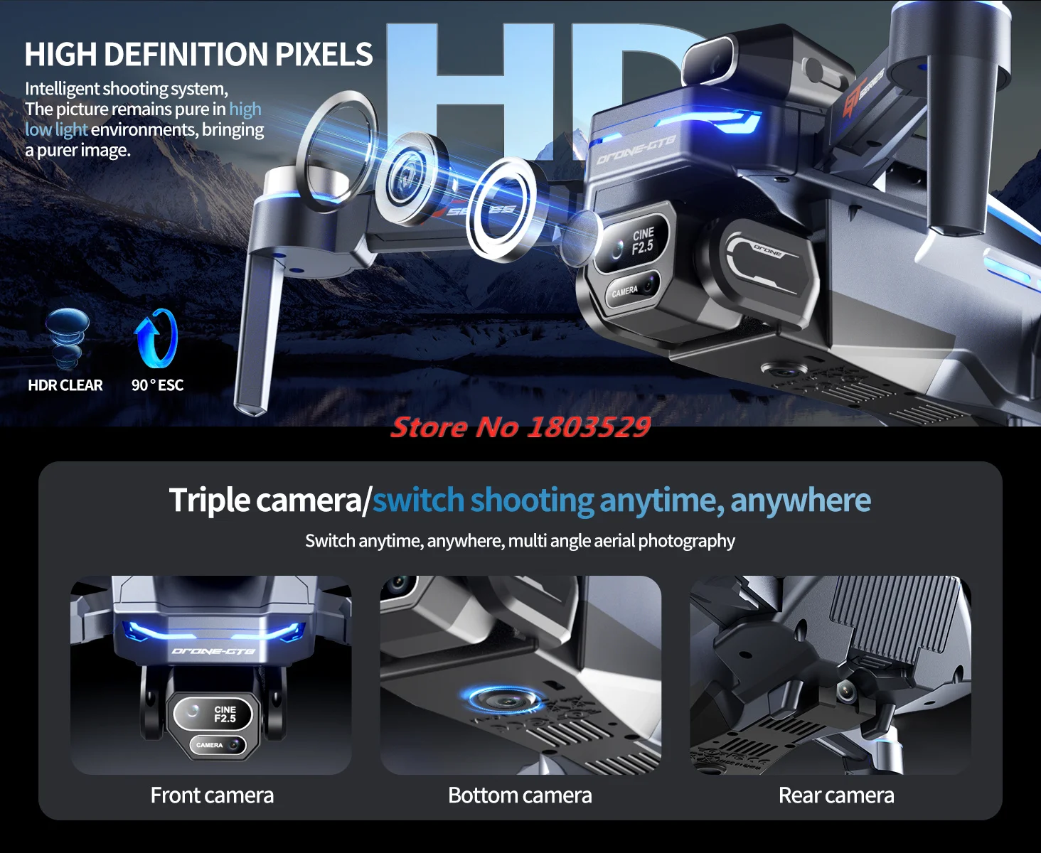 Drone sans balais à trois camé - Outdoor Power Brush avis et prix